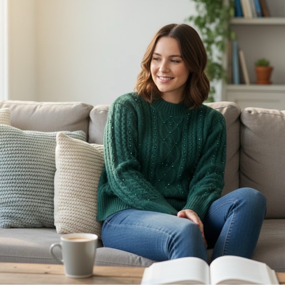 Crown & Ivy Teal Embellished Turtleneck Sweater